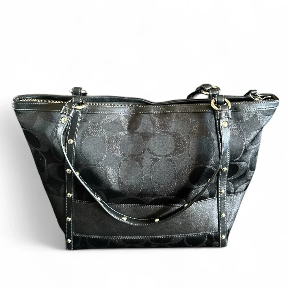 Coach Black Signature Lurex Studded Tote Shoulder bag
